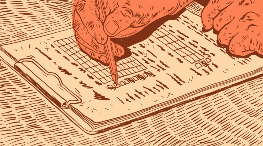 illustration of hand writing a checklist