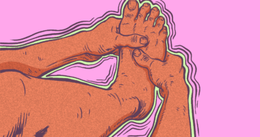 Illustration of hands clutching its foot
