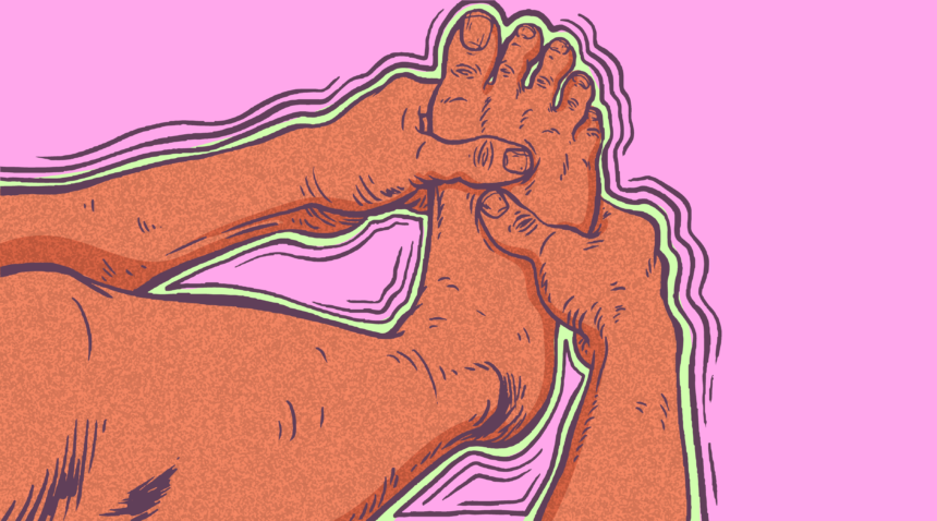 Illustration of hands clutching its foot