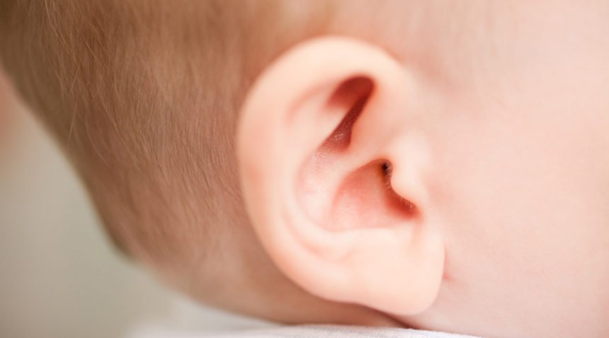 close-up of infant's ear/side of head