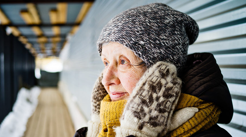Portrait of 74-year-old woman outdoors in winter