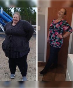 UNC Health Bariatrics patient Jenna Kemp, side-by-side photos of her pre and post-surgery