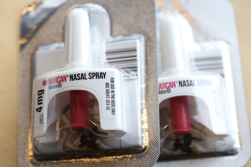 close up view of Narcan nasal spray packages